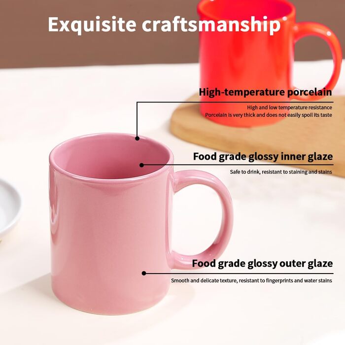 Evanda Coffee Mugs, Set of 6, Large 350 ml Ceramic Cups, Drinking Glasses, for Coffee, Tea, and Mulled Wine, Dishwasher Safe (Mixed Color)