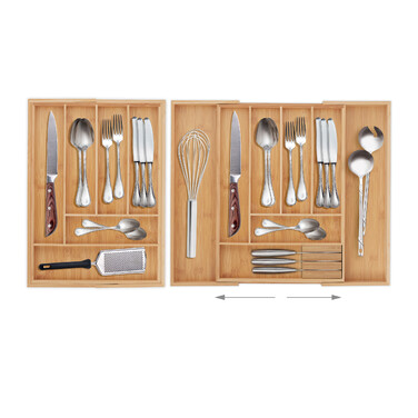 Relaxdays Extendable Bamboo Cutlery Box