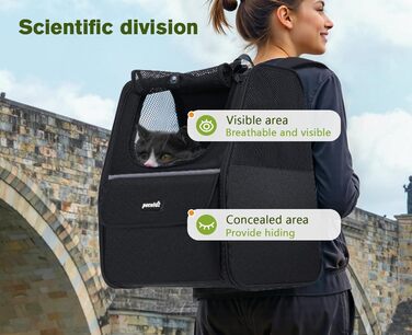 Рюкзак для кота Pecute з сіткою, дихаючий та легкий, для собак та котів до 6 кг (Чорний, Класичний)