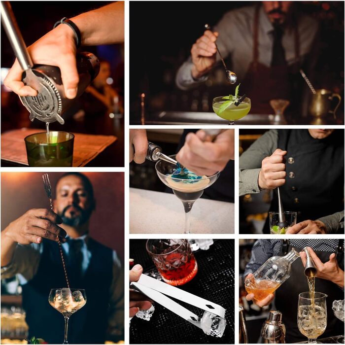 Набір шейкер для коктейлів Esmula 750 мл, 12 предметів, нержавіюча сталь, професійний барменський набір, стильний барний аксесуар для дому, з рецептами коктейлів (сріблястий)