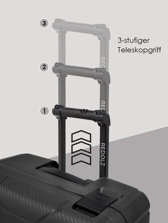 Набір валіз REDOLZ Hartschalen 3-ті: міцний поліпропілен, TSA-замок, 4 колеса, система 3-точкового закриття. Розмір M (65 см), Deep Black.