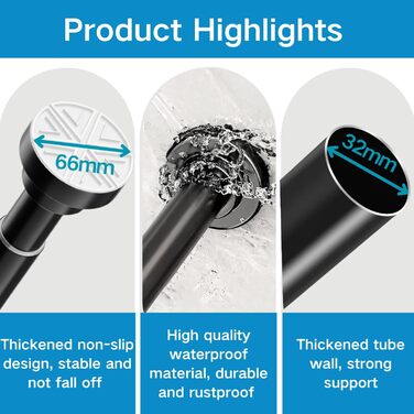 Штанга для душу з нержавіючої сталі, телескопічна, без свердління, 85-265 см, для душу та ванни, чорний колір