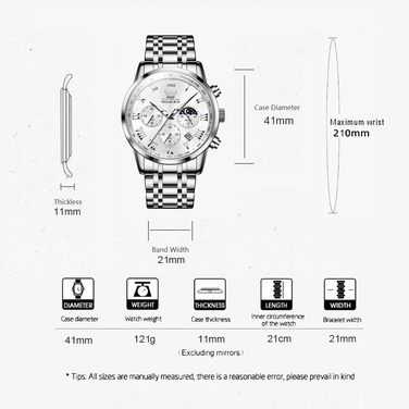 Чоловічий годинник на кварцовому механізмі з хронографом та фазами місяця. Стильний класичний годинник з нержавіючої сталі. Водостійкий годинник для чоловіків. Колір: сріблястий, чорний, золотий, блакитний. Модель: R5529g-g-b