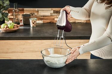 Міксер ручний Tefal Powermix Silence HT6525, 600 Вт, 5 швидкостей + турбо, червоний, 2 вінчики та 2 гачки з нержавійки, насадка-блендер, комплект