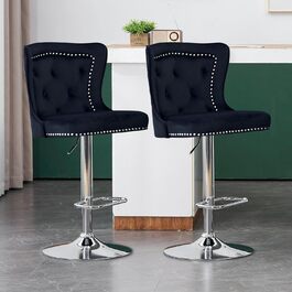 KHISCHMO Velvet Bar Stools 2-Pack - Modern Adjustable Kitchen Counter Barstools with Lion Paw Pulls - 360° Swivel, Black