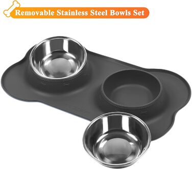 Миска для собак VIVAGLORY Splashfree – нерозливна миска з нержавіючої сталі та силіконовим килимком, сіра, 236 мл