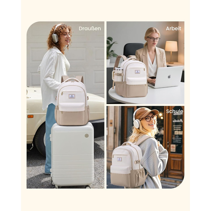 LOVEVOOK Рюкзак для жінок, 15.6 дюймів, рюкзак для ноутбука, шкільний рюкзак для дівчаток-підлітків, водонепроникний, з багатьма відділеннями, сучасний рюкзак для роботи, школи, подорожей, 15.6' (Рожевий & Сірий)