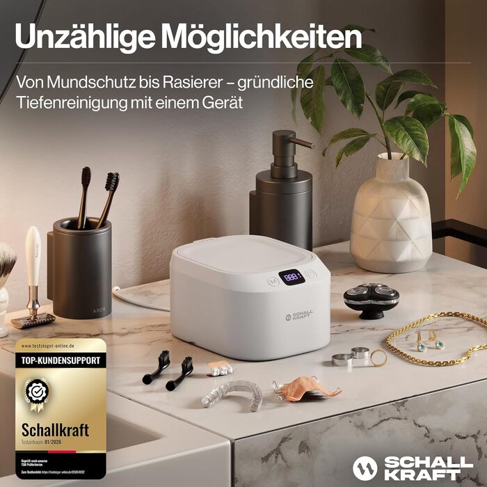 Ультразвукова ванна для чищення 48 кГц з УФ-дезінфекцією | Для ювелірних виробів, зубних кап, брекетів та дрібних предметів | Біла