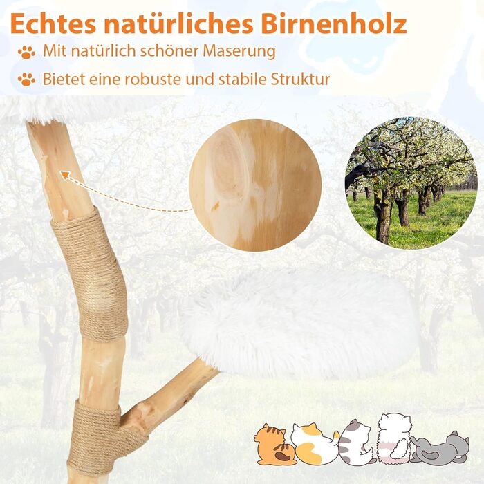 Дерев'яний кігтеточки для котів COSTWAY 90 см, 3-ярусний, з плюшем, джутовим мотузком, білий + натуральний колір