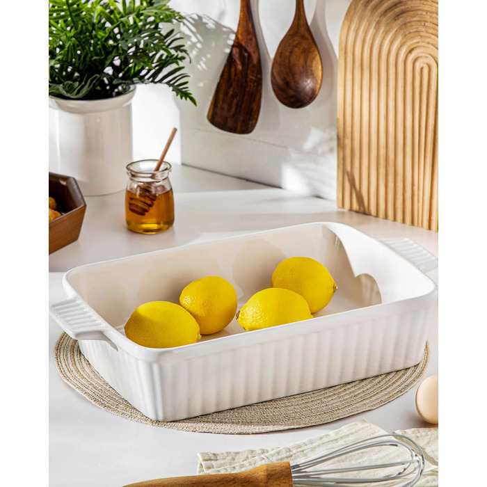 Керамічна форма для запікання MALACASA Bake.Bake 39,6 см, 4,2 л, біла, для лазаньї, тірамісу, запіканок, прямокутна, на 4-6 осіб