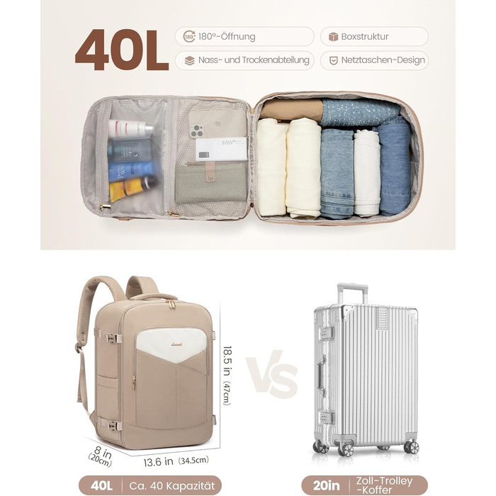 Рюкзак для ручної поклажі OVEVOOK: 40л, водонепроникний, з відділенням для ноутбука 17