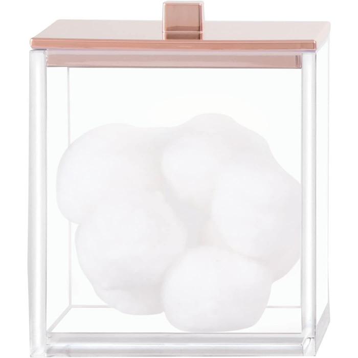 Набір ватних дисків та контейнер для ватних паличок mDesign - сучасне скло для зберігання з кришкою, аксесуар для ванної кімнати, пластик, для косметики та догляду, прозорий/рожеве золото