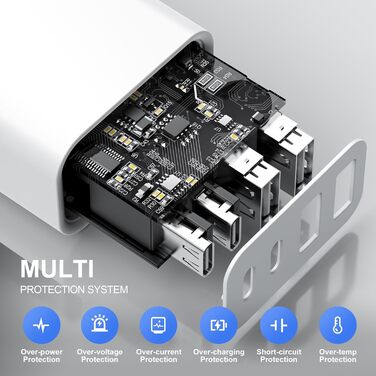 Блок зарядки Romalux 2A2C з 4 портами USB-C та USB-A, 45W, для iPhone, Samsung та інших пристроїв