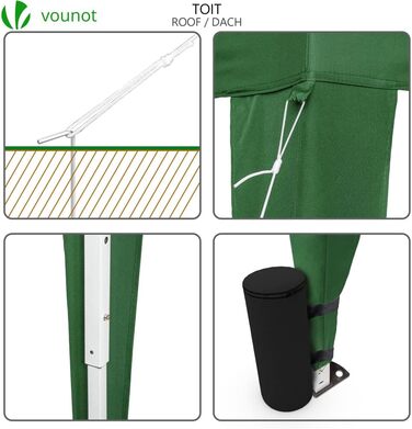 VOUNOT® Gazebo 3x3m with 4 Side Walls & 4 Sandbags, Pop Up Folding Gazebo, Foldable Garden Tent Party Tent, including Bag, Grey (Green + 4 Side Walls)