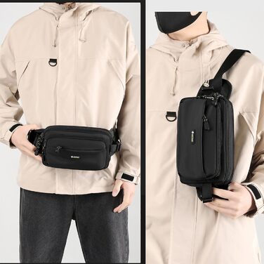 Водонепроникна поясна сумка на пояс для чоловіків та жінок. Спортивна сумка-фляга з 6 кишенями на блискавці. Виготовлена з нейлону, ідеальна для прогулянок з собакою, відпочинку на природі, бігу, подорожей та походів.