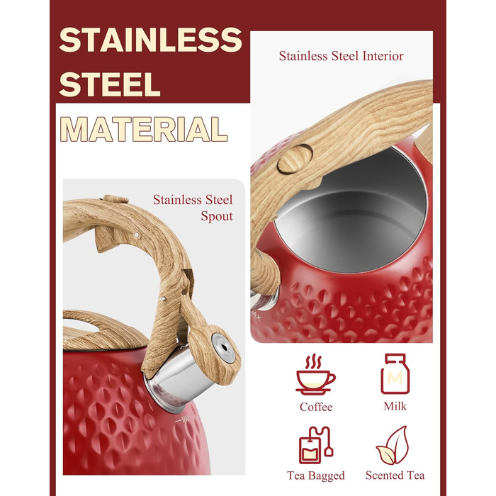 Чайник для заварювання Teekessel 2,7 л з емальованим покриттям зеленого кольору з імітацією дерева, з носиком, з нержавіючої сталі, антипригарний, з термостійкою ручкою оливкового кольору (Класичний червоний)