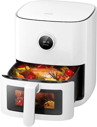 Фритюрниця Xiaomi Smart Air Fryer Pro 4L з OLED-дисплеєм, оглядовим вікном, підтримкою iOS/Android, 1600 Вт, 4 літри, таймер, температура 40-200°C, сумісна з Google Assistant, можна мити в посудомийці