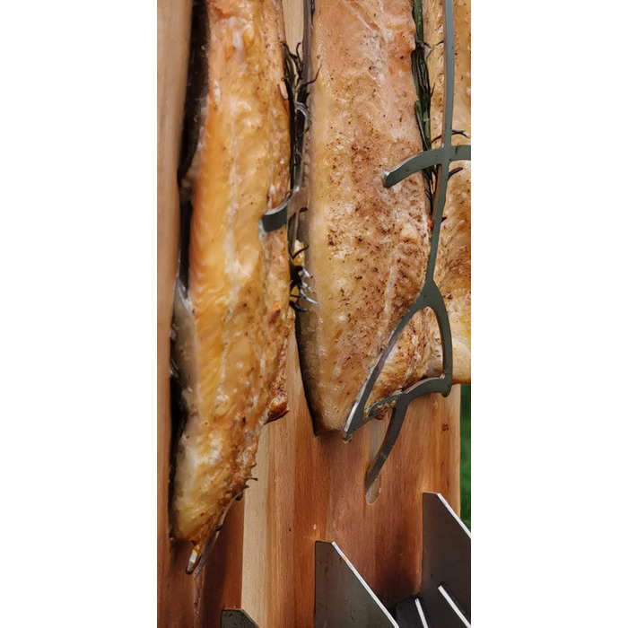 Fire World Stainless Steel Salmon Grill Plate - 180° Rotating Grill Accessory for Fire Pit & BBQ - Made in Germany