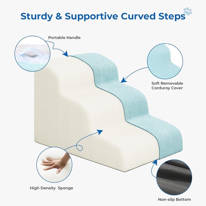 Сходинки для собак маленьких порід, 2/3 сходинки, 30 см, для дому, неслизькі, для котів та собак, сірі/блакитні