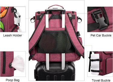 Модерна переноска для собак та котів Modoker, відповідна стандартам авіаперевезень, з органайзером, зручним плечовим ременем, контейнерами для корму та складаними мисками (Рожевий)