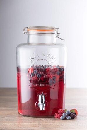 Диспенсер для напоїв KILNER круглий 8 л із краном, скляний, з нержавіючою кришкою, герметичний, для холодних напоїв