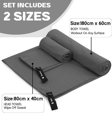 Набір рушників з мікрофібри 2 шт. | 180x60 см великий рушник для душу + 80x40 см маленький рушник для обличчя | Швидковисихаючі рушники з мікрофібри, спортивний рушник для фітнесу, пляжу, тренажерного залу (темно-сірий)