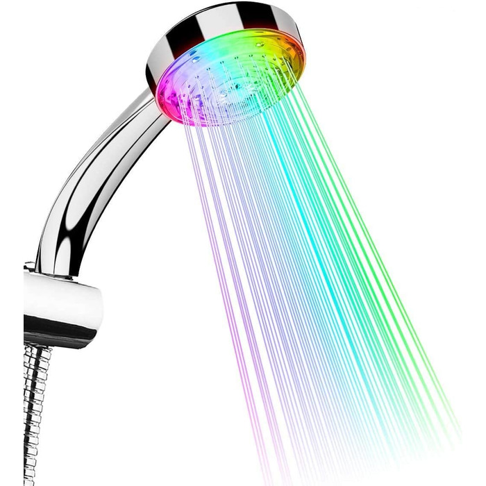 LED Shower Head with Color Changing, High-Pressure Shower Head with Automatically Changing 7 Colors, No Battery Required, Handheld Showerheads for Bathroom, Chrome