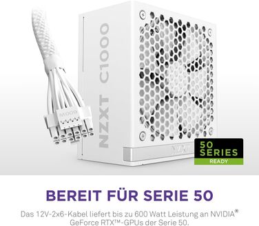 Блок живлення NZXT C850 Gold ATX 3.1, 1000W, 80 Plus Gold, повністю модульний, білий