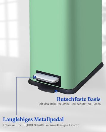 Відро для сміття кухонне 30л, нержавіюча сталь, з кришкою, внутрішній відерцем, прямокутне, зелене