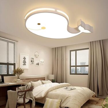 LED Ceiling Lamp Dolphin Shape Dimmable with Remote Control Boy Girl Baby Kids Children's Room Lamps Ceiling Children's Room Bedroom Lamp Room Lighting Chandelier, White, 50cm (White)