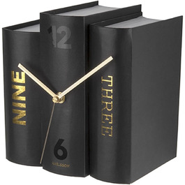 Karlsson KA5628 Table Clock, Trompe-l'oeil Books, Book, Stiff Cardboard and Metal, H20 x 20 x 15 cm (Standard Size, Black)