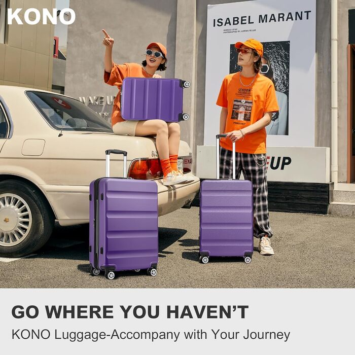 Чемодан-валіза KONO з розширенням, жорсткий, легкий, XL, з TSA-замком та 4 колесами, 75x47.5x29.5 см (M(55x35x22 см), фіолетовий)