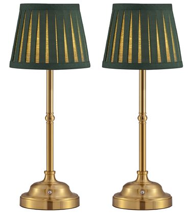 LED Настільна лампа бездротова, димована вінтажна приліжкова лампа, ретро акумуляторна настільна лампа 4000mAh, для дому, бару, вітальні (Золото + Зелений абажур, 2 шт)