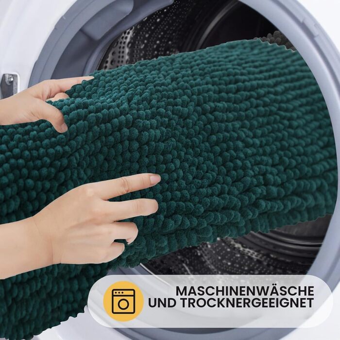 Набір килимків для ванної кімнати Chenille (зелений), 50x120 см (50x80 + 50x50), вологопоглинаючий та протиковзкий килимок з високим ворсом 1.5 см