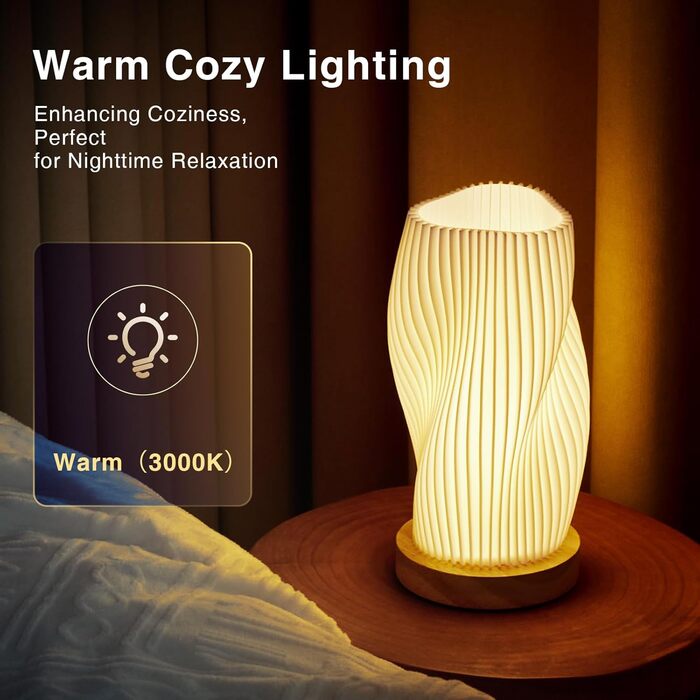 Стіл лампа Dawnwake з дерев'яним цоколем, LED-лампа для спальні та вітальні