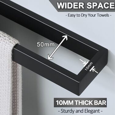 Тримач для рушників SAYAYO без свердління, 30 см, чорний, нержавіюча сталь, самоклеючий, для ванної кімнати та кухні