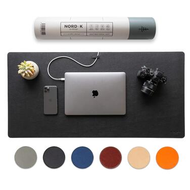 Підкладка на стіл Nordik зі шкіри, органайзер для кабелів (Pebble Black 35x43.2 см) - преміум килимок для миші для дому та офісу, веганський захист столу