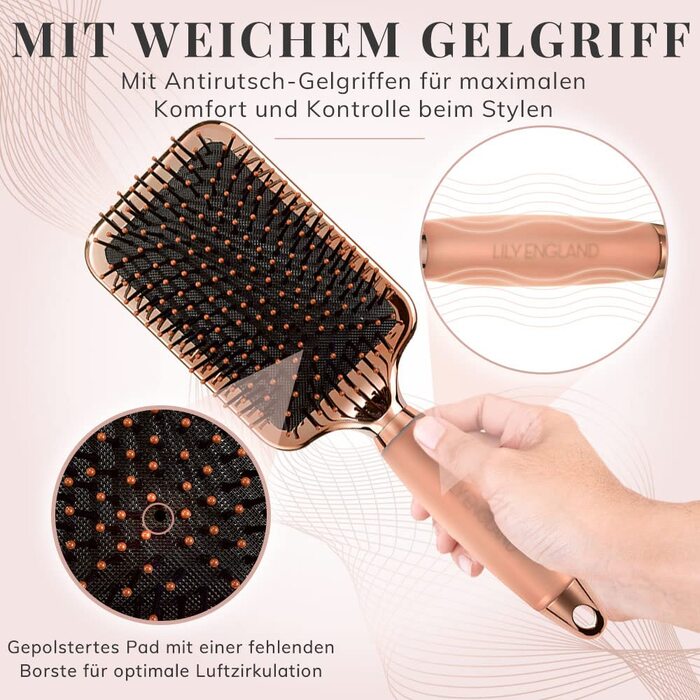 Щітка для волосся без заплутування - розпушувальна щітка для жінок - подарунок - Paddle Brush - м'які щетинки для волосся та шкіри голови - підходить для всіх типів волосся (Рожеве золото & Чорний)