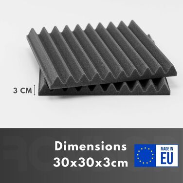 Акустичні панелі для звукоізоляції стін, 48 шт, 30x30x3 см, шумопоглинаючий поролон для студії звукозапису, антрацит (сірий), з клеєм