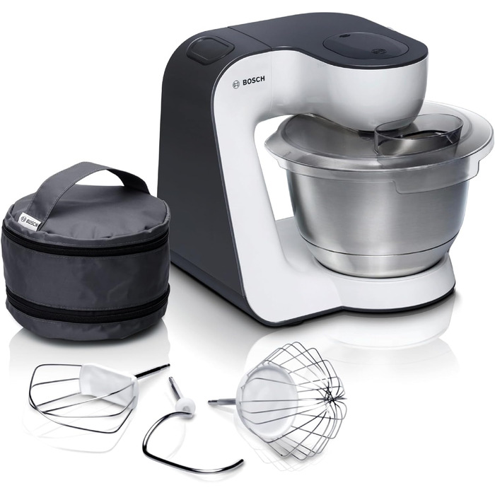 Bosch Kitchen Machine Series 4 MUM54A00, Stainless Steel Bowl 3.9 L, Planetary Mixing System, Dough Hook, Whisk, Beater, 900 W, White/Black Single