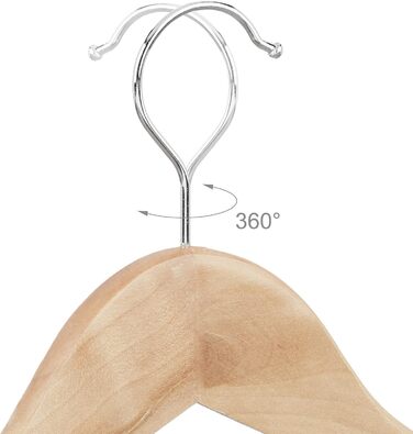 Relaxdays Clothes Hanger Set, 48 Wooden Pant Hangers, Wardrobe Hangers, 360° Swivel Hooks, WxH: 22.5x44.5cm, natural/silver
