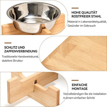 Підвищені годівниці для котів та собак KIRIGEN - дерев'яна станція для годування з 3 знімними мисками з нержавіючої сталі, годівниця для котів та дрібних тварин, натуральний колір