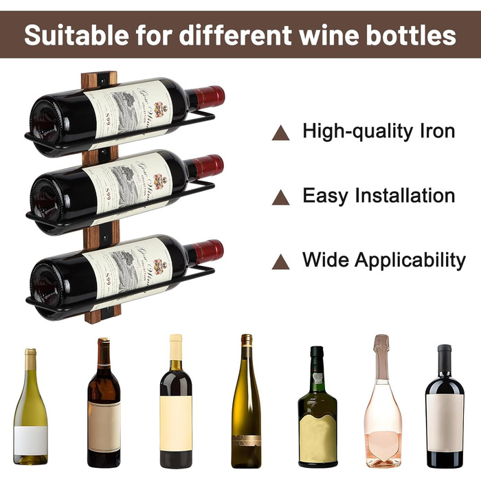 Настінна полиця для вина DBREAKS на 9 пляшок, дерев'яний тримач для вина, органайзер для винної пляшки для вітальні, спальні, винного погреба, бару