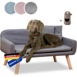 Диванчик для собак Rohrschneider Chicago | Миється, для собак маленьких та середніх порід | Макс. вага 50 кг | Зручний, сірий, розмір 103x57x50 см | З аксесуаром для збору відходів