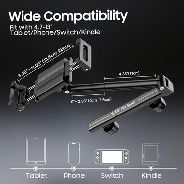 Тримач для планшета в авто FINTIE - універсальний, поворотний на 360°, висувний, для iPad, Samsung Tab, смартфонів, Kindle, Switch (4.7-13 дюймів)