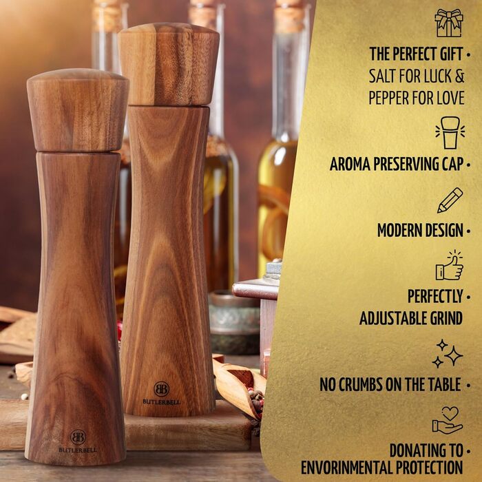 Salt and pepper mill made of wood, including coaster, in a luxurious gift box – ideal as a wedding gift | Wedding gifts | Wedding gifts for the bridal couple
