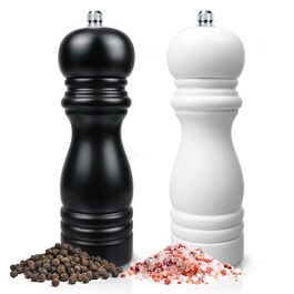 Набір з 2 дерев'яних мельниць для солі та перцю з регульованим млинком, великі, керамічні, ручні для морської солі, чилі, чорного та білого перцю