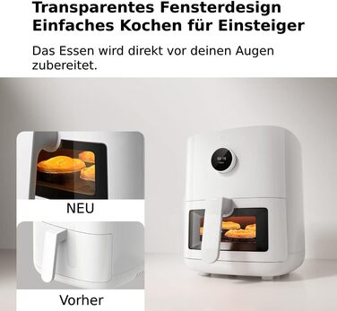 Фритюрниця Xiaomi Smart Air Fryer Pro 4L з OLED-дисплеєм, оглядовим вікном, підтримкою iOS/Android, 1600 Вт, 4 літри, таймер, температура 40-200°C, сумісна з Google Assistant, можна мити в посудомийці
