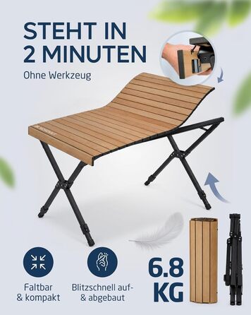 Складний кемпінговий стіл NORDMUT® алюмінієвий, регульована висота, 110x70 см, коричневий