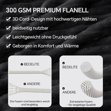 Чорна флісова ковдра BEDELITE 125x150 см - м'яка та тепла для дивана, декору та відпочинку